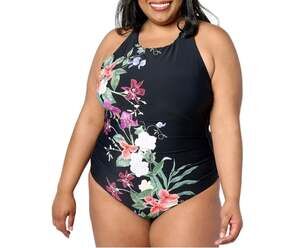 Jantzen Floral Fantasy Layla High Neck Control One-Piece Swimsuit Size 14